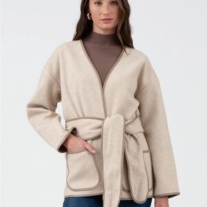 The Workshop Studio Contrast Trim Belted Coat